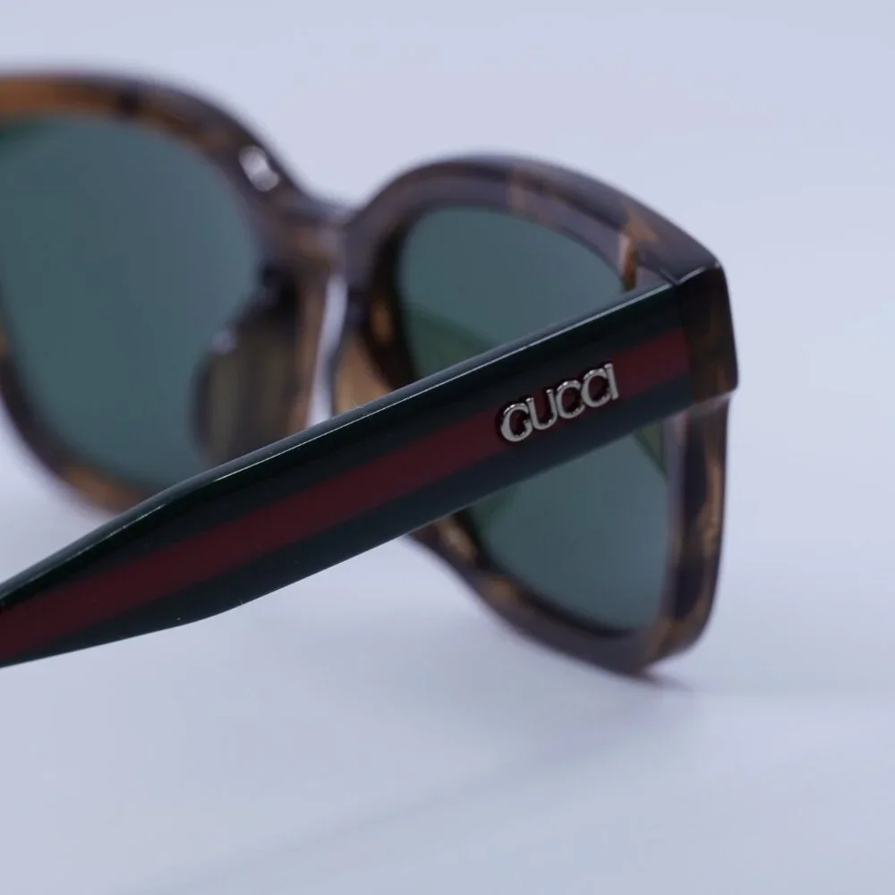 Gucci GG1872SK 003 Sunglasses Brown Havana/Green/Red Square Frames, Green Lenses